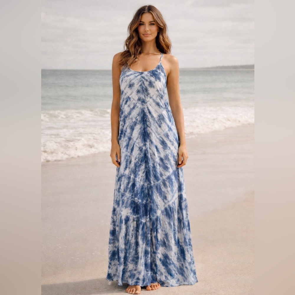Elan Blue Tie-Dye Maxi Dress Swim Cover Up